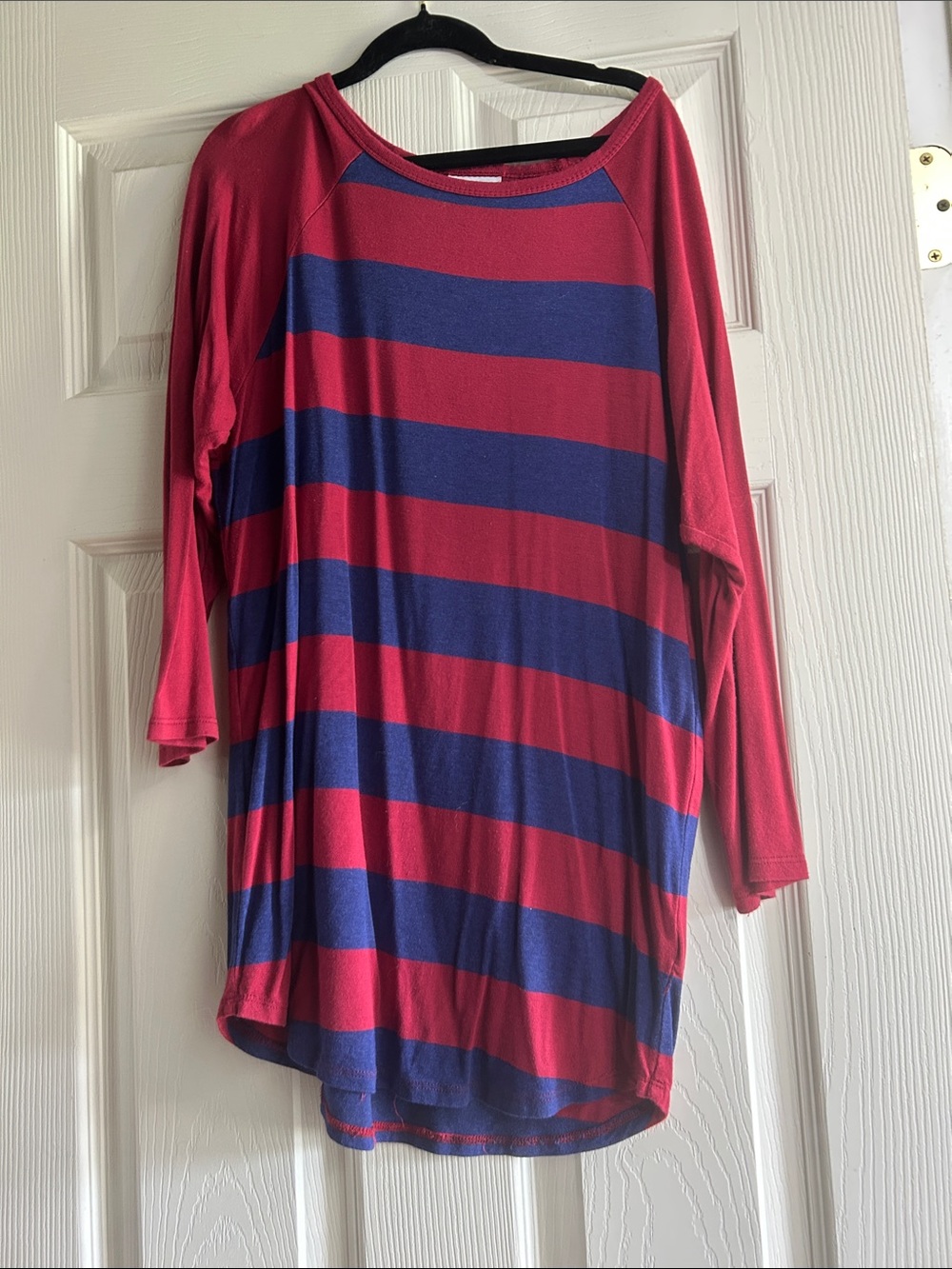 LuLaRoe Red and Blue Striped Long Sleeve Tee
